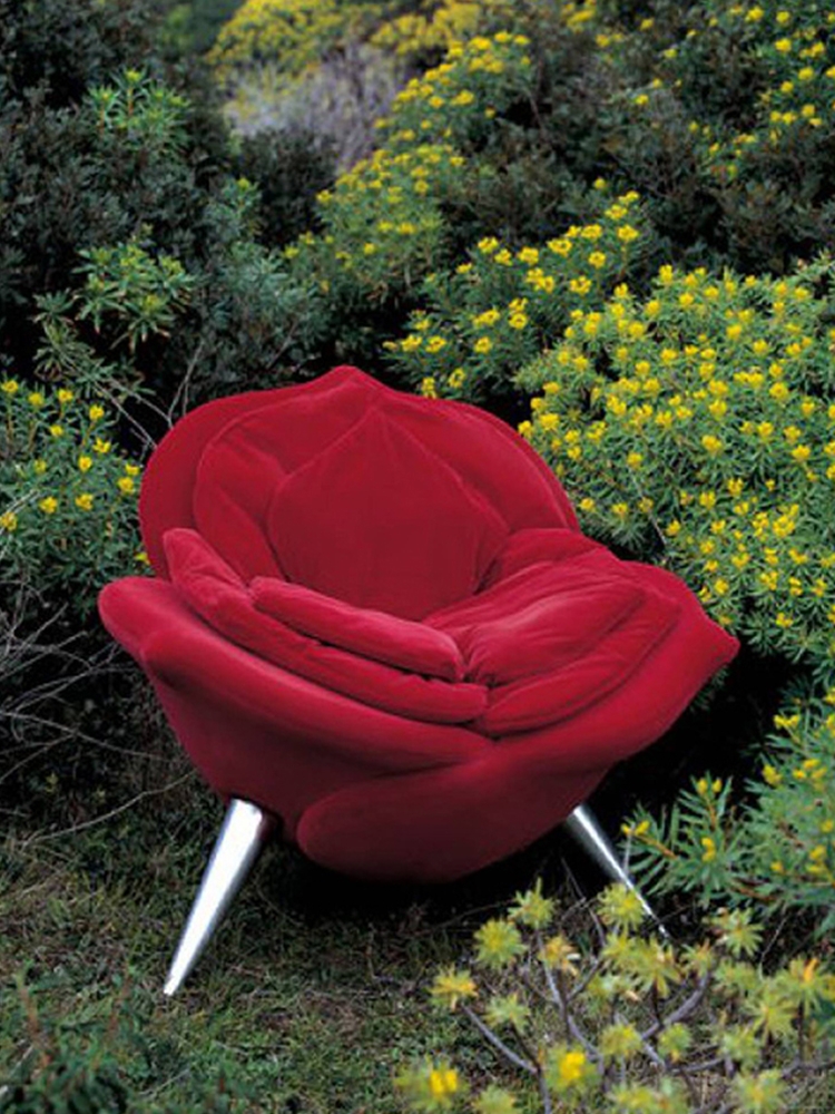 Accent Chair: Crimson Red Sculptural Form Rose Petal Lounge