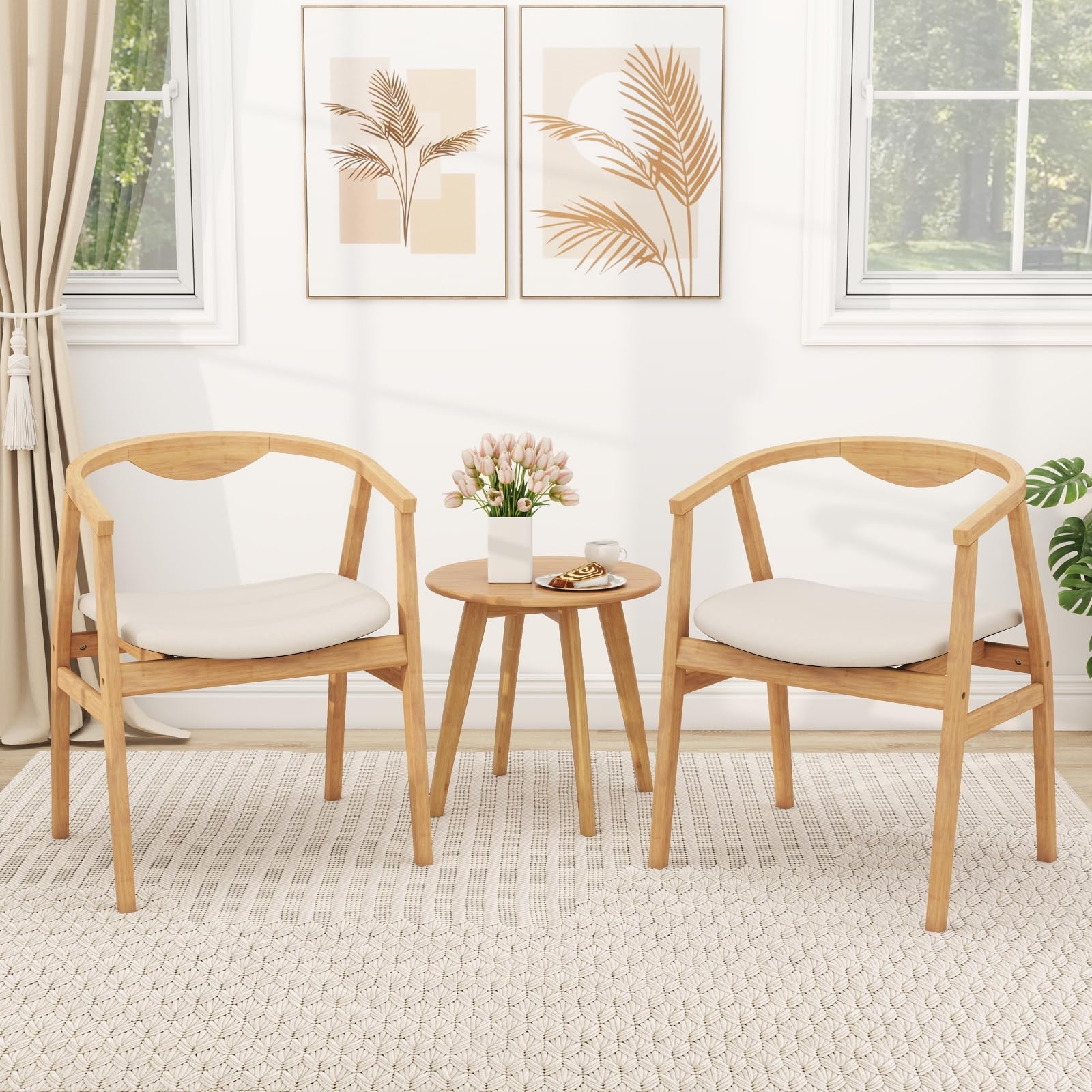 Accent Chair Curved Backrest Bamboo Accent Chair Set