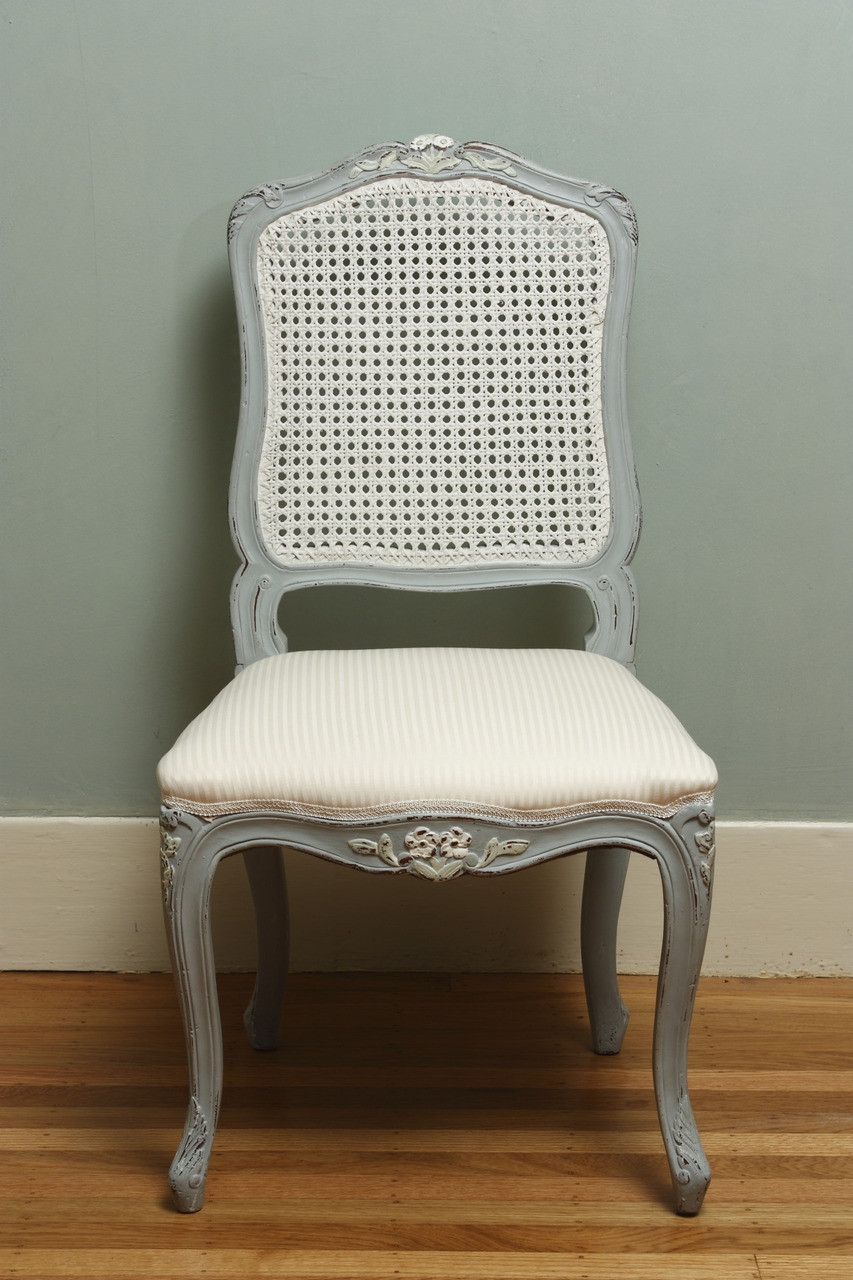Accent Chair Distressed Blue Gray Louis XV Pinstripe Seat
