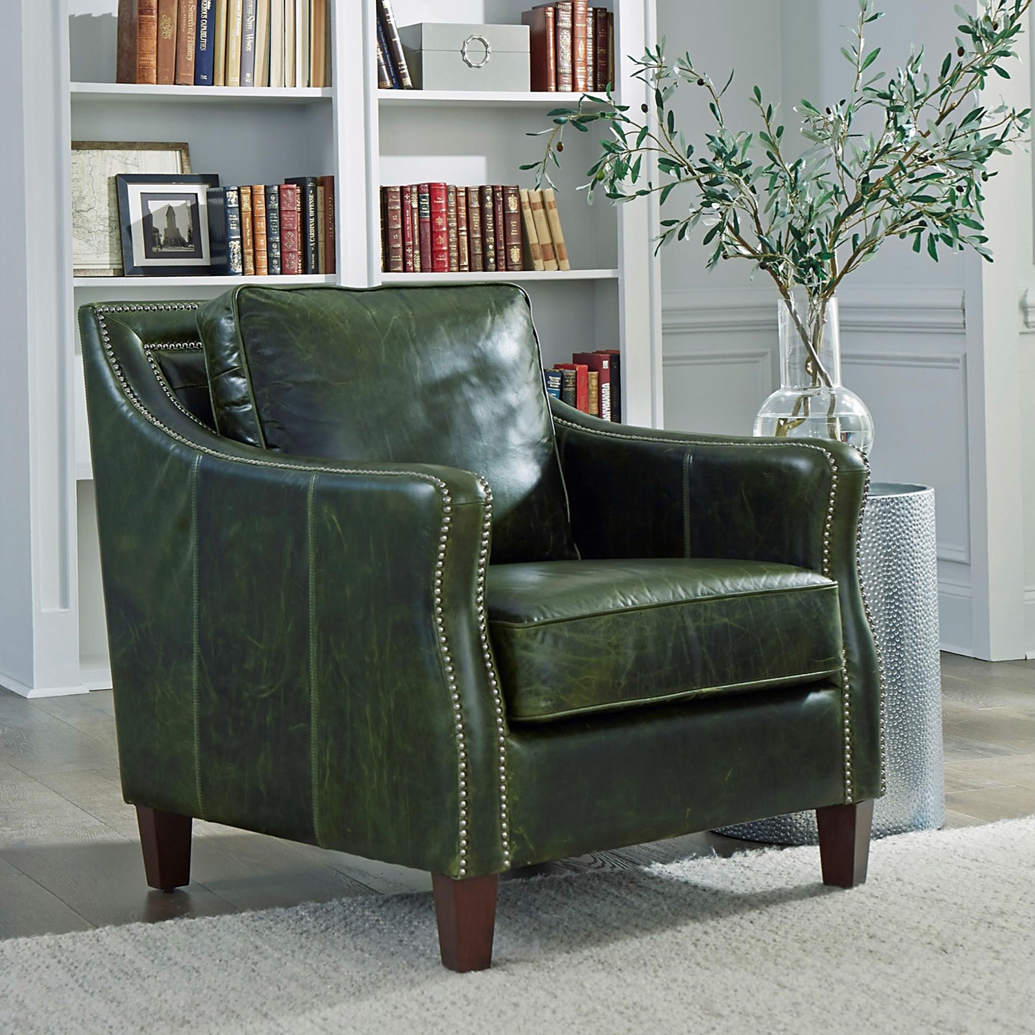 Accent Chair Distressed Forest Green Library Seating