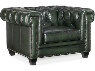 Accent Chair Emerald Leather Diamond Tufting Seating