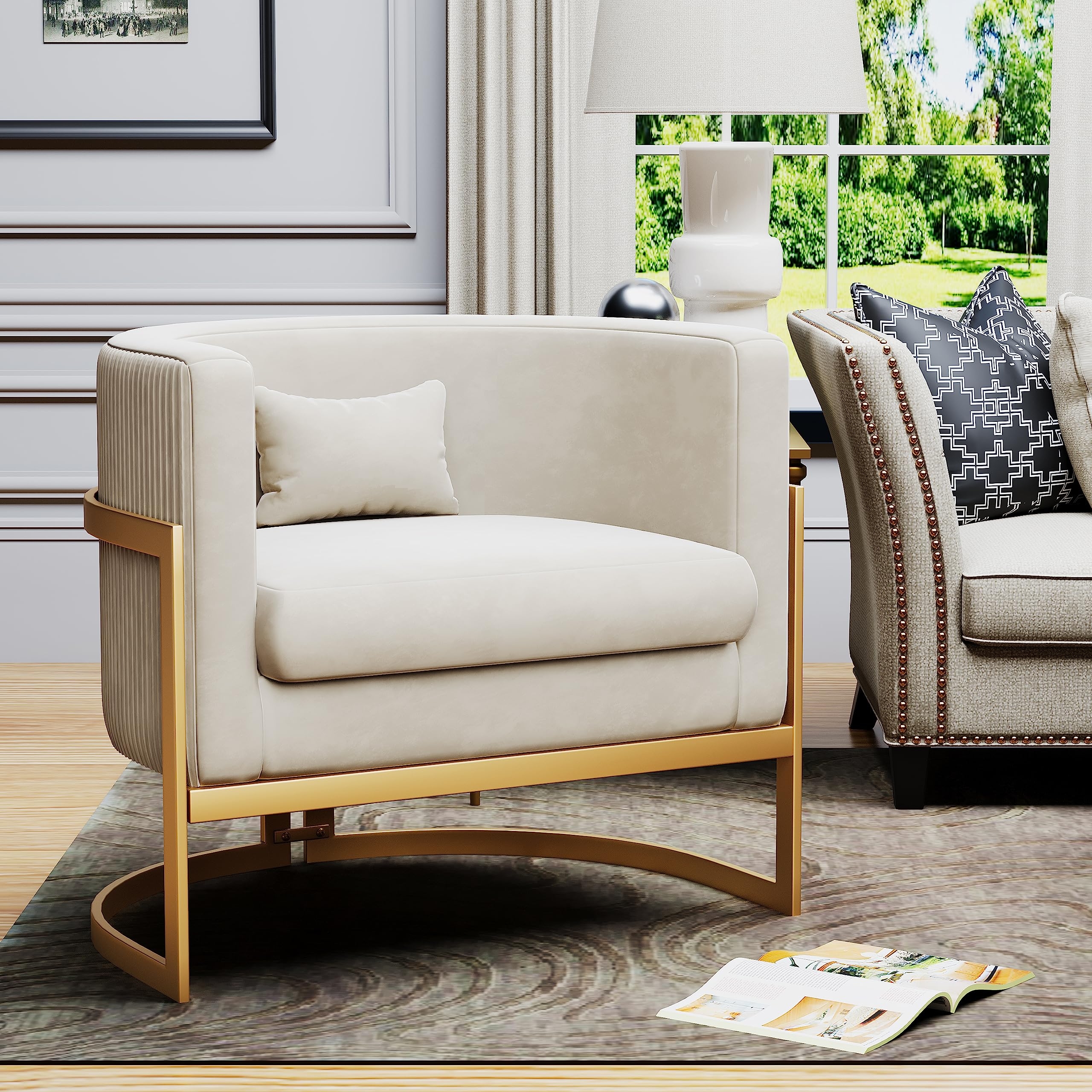 Accent Chair featuring Arched Base Ivory Velvet Seat