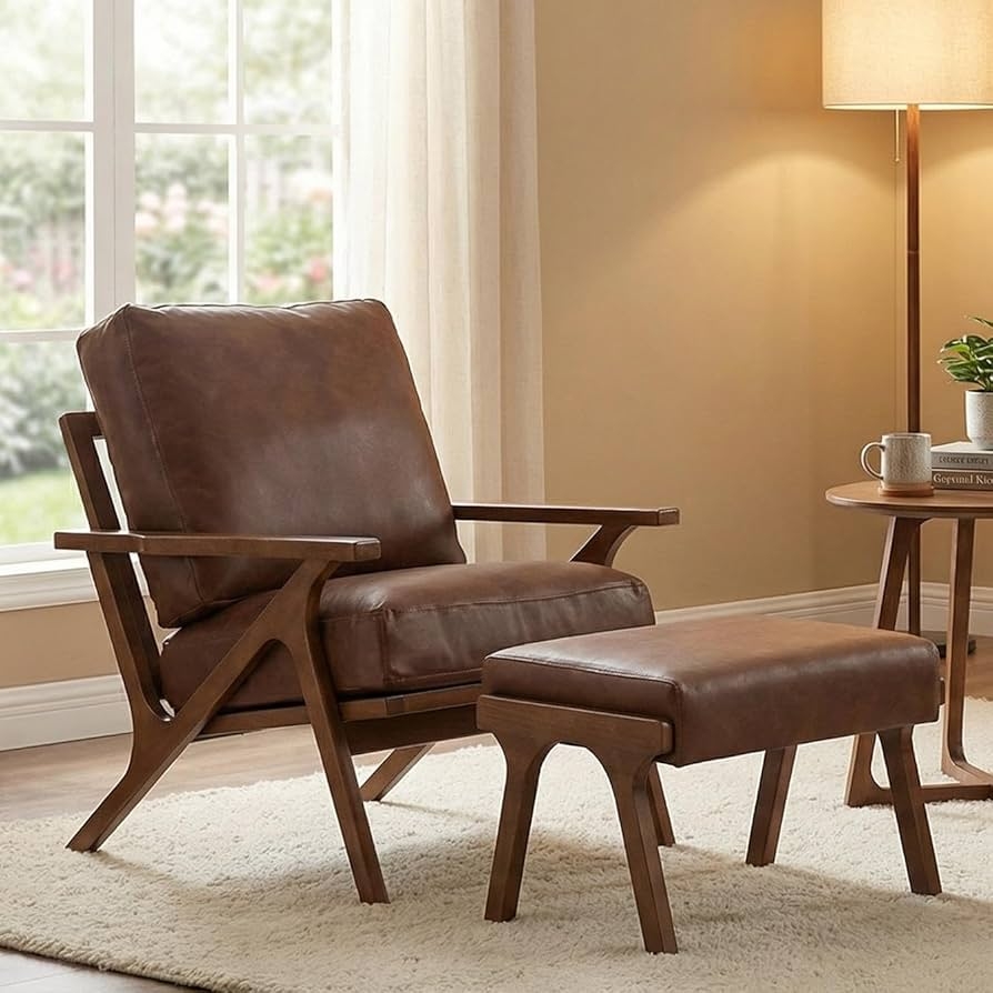 Accent Chair Featuring Z-Frame Wood Base In Tobacco Brown