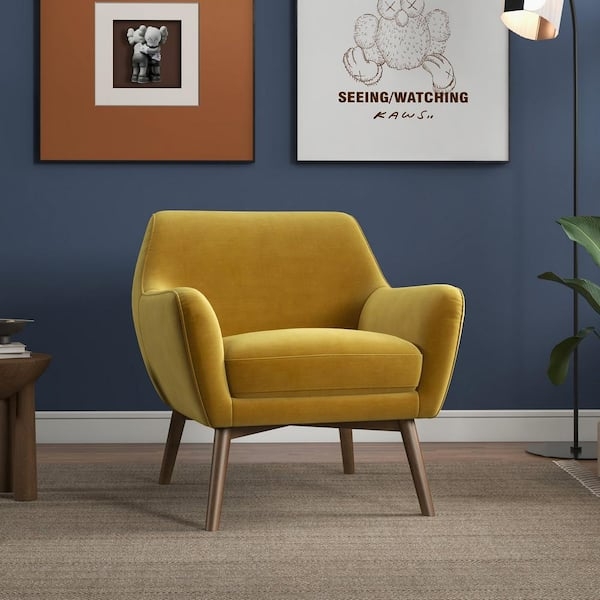 Accent Chair, Flared Arms and Plush Velvet Armchair