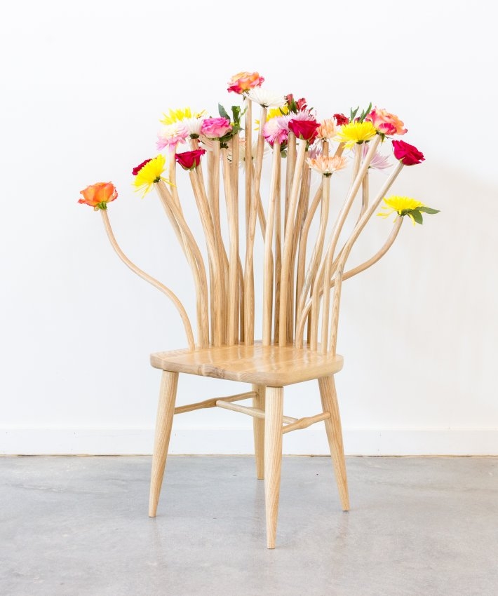 Accent Chair: Flower Tipped Spindles Botanical Windsor Seat