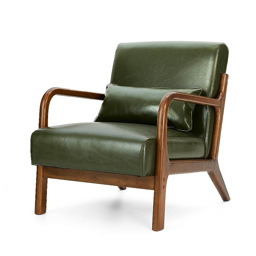 Accent Chair Forest Green Faux Leather Lumbar Pillow