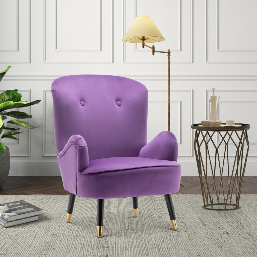 Accent Chair Gold Capped Feet Purple Velvet Style