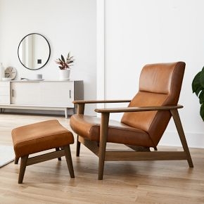 Accent Chair High Back Show Wood Frame Cognac Leather Lounger