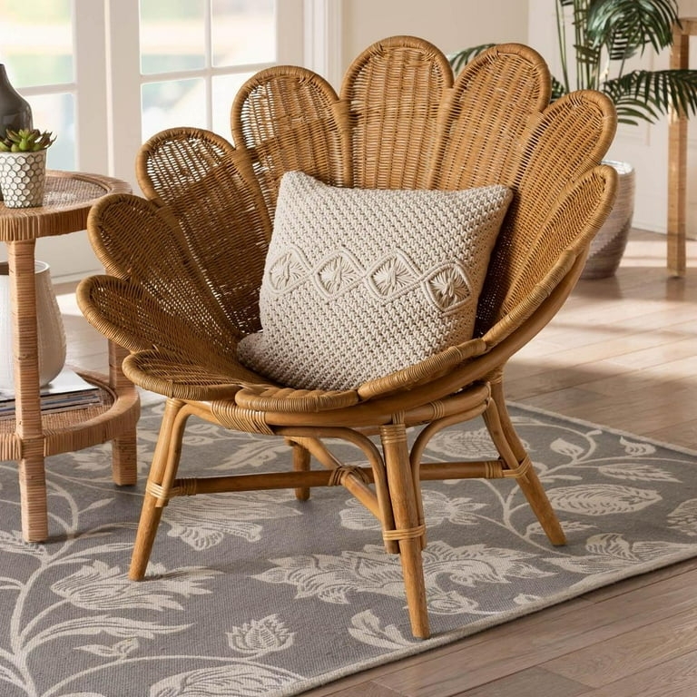 Accent Chair: Honey Rattan Weave Petal Backrest Boho Lounge