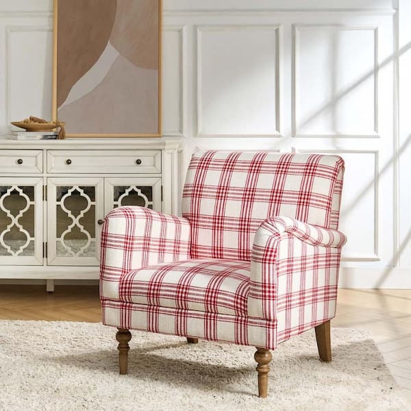 Accent Chair in Crimson Plaid with Turned Wood Legs