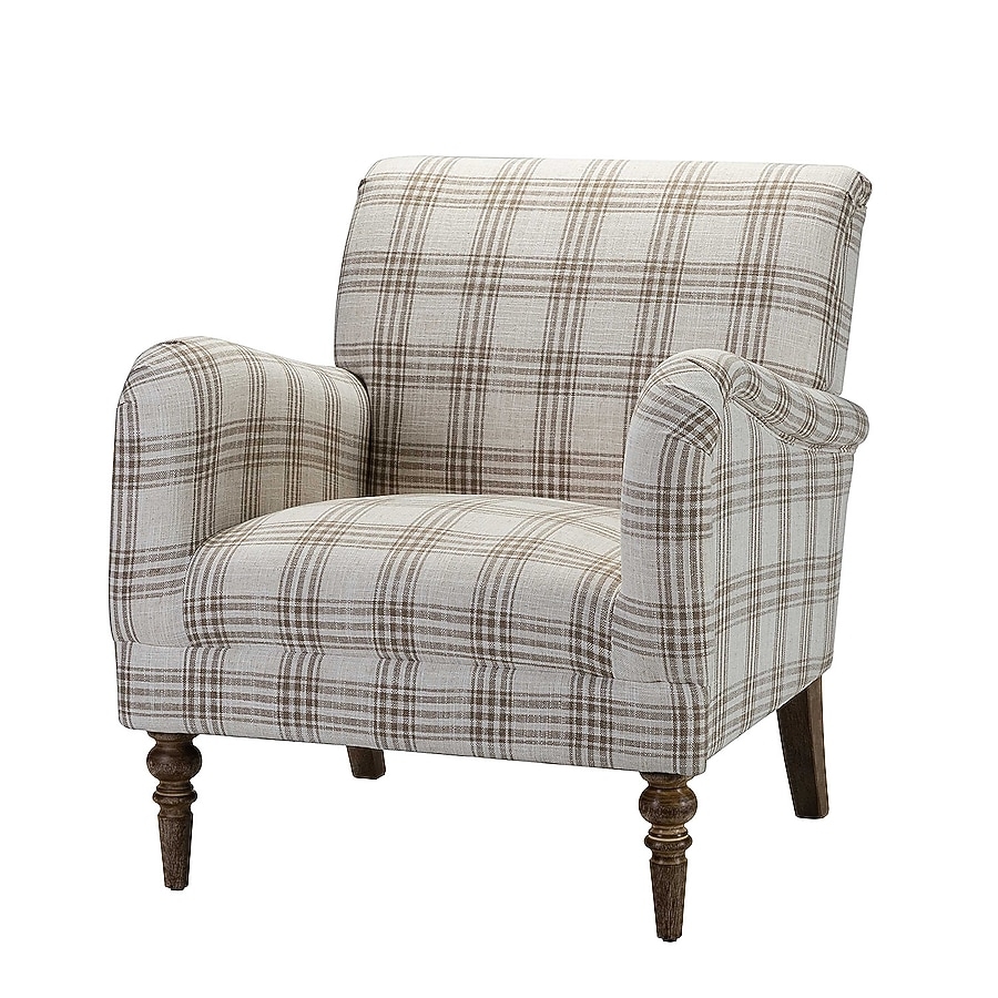 Accent Chair in Tan Windowpane with Linen Texture