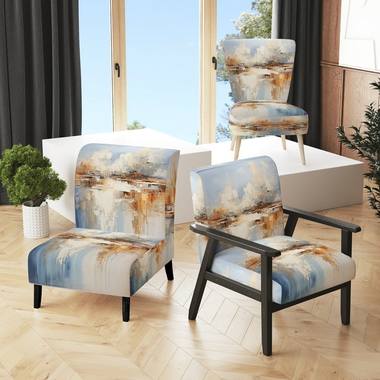 Accent Chair Landscape Upholstery Abstract Ocean Print Armchair