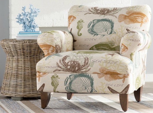 Accent Chair Marine Print Typography Details Sea Life Armchair