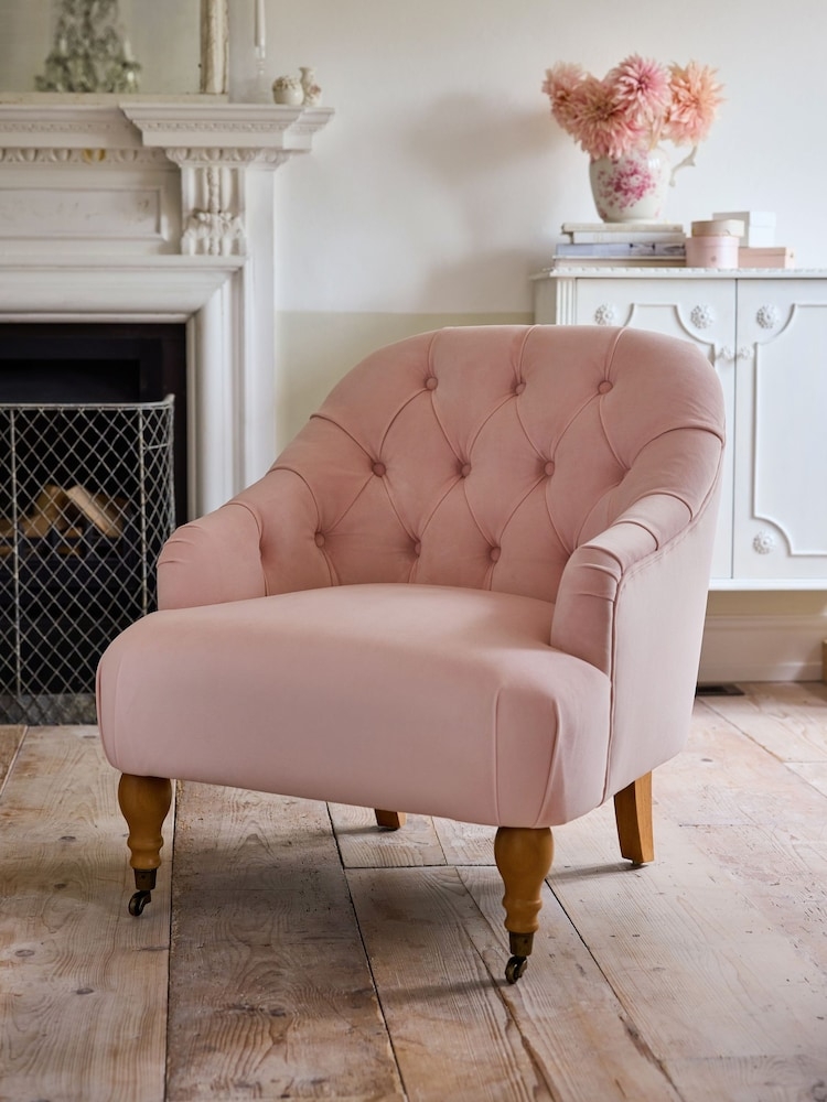 Accent Chair Metal Casters Blush Pink Velvet Lounge