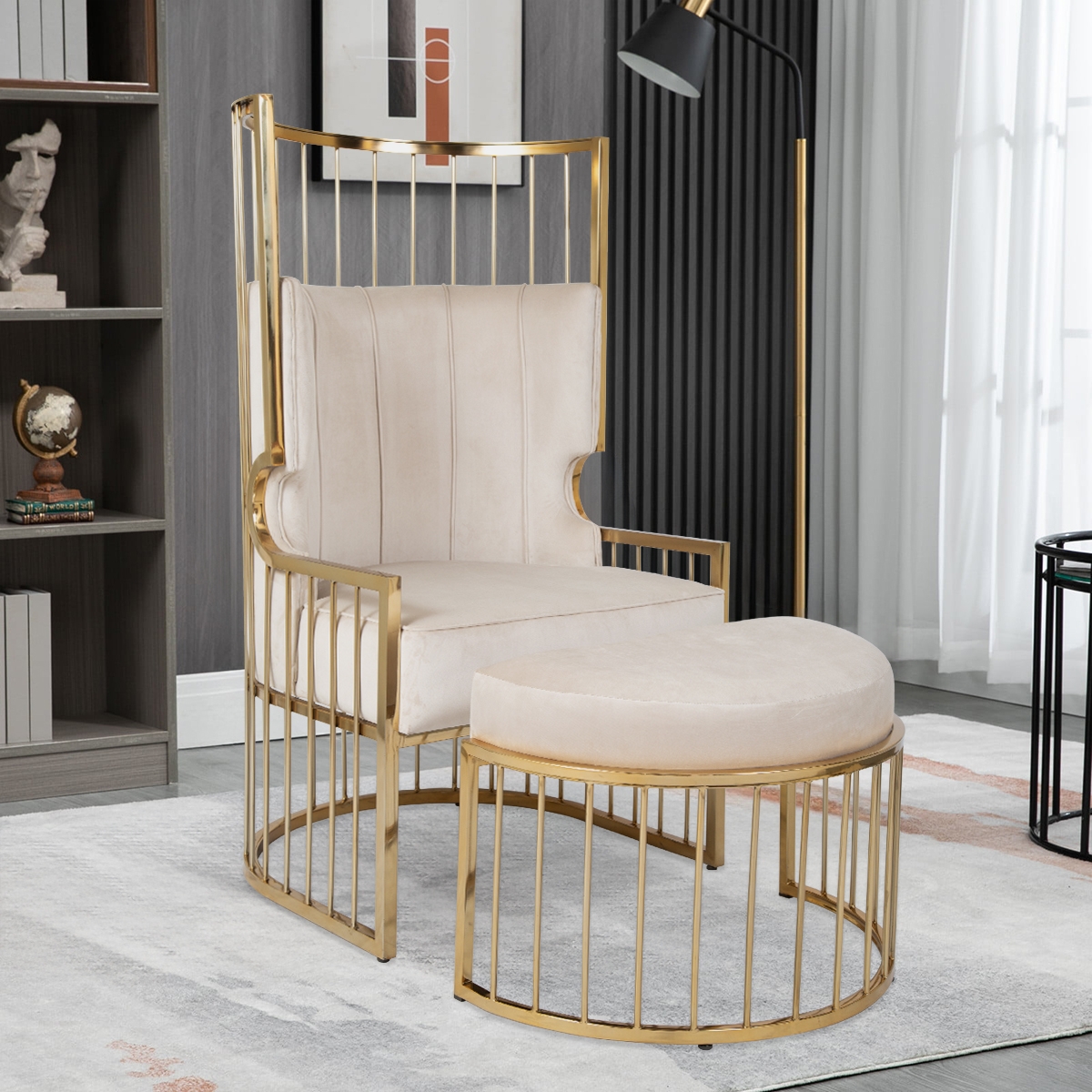 Accent Chair (Metallic Cage Frame and Ottoman Set)
