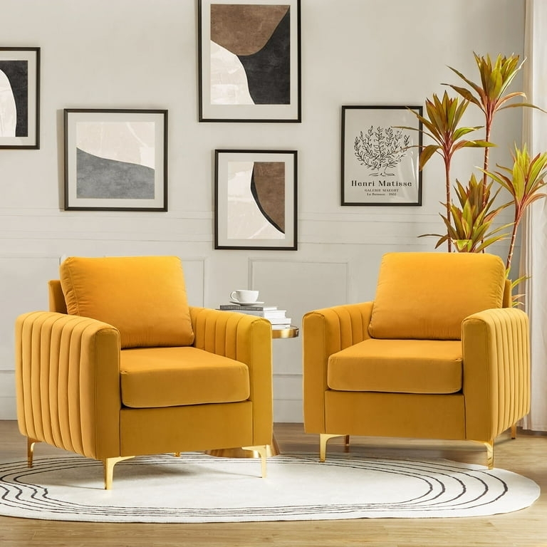 Accent Chair: Mustard Yellow Velvet Club Armchair