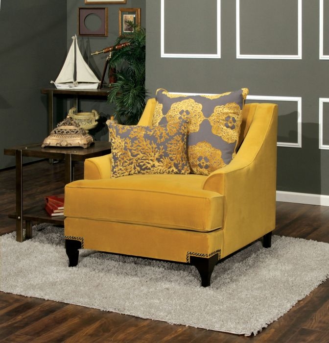 Accent Chair, Nailhead Trim Base Mustard Gold Seating