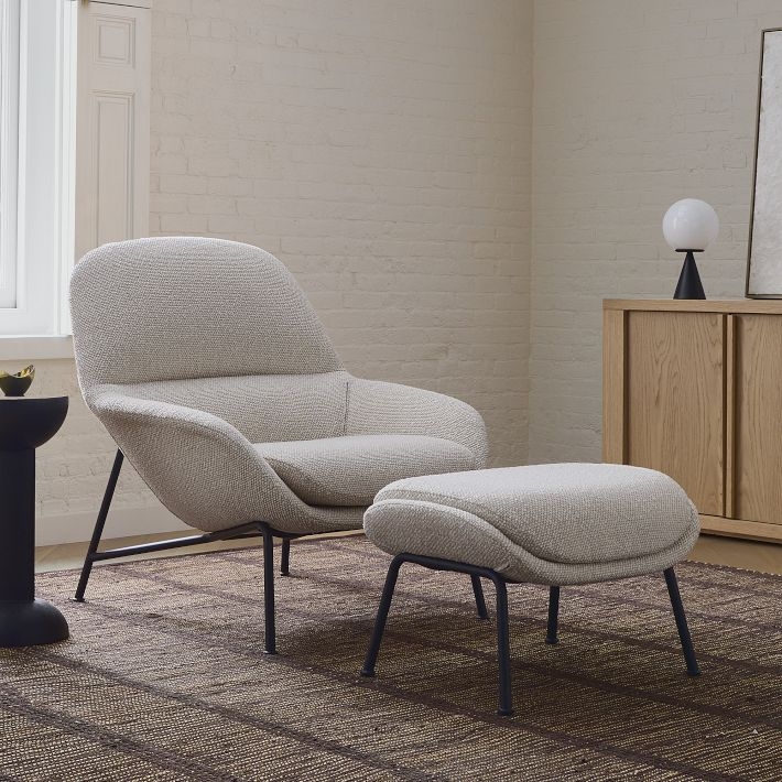 Accent Chair Nubby Woven Fabric Organic Silhouette Splayed Legs