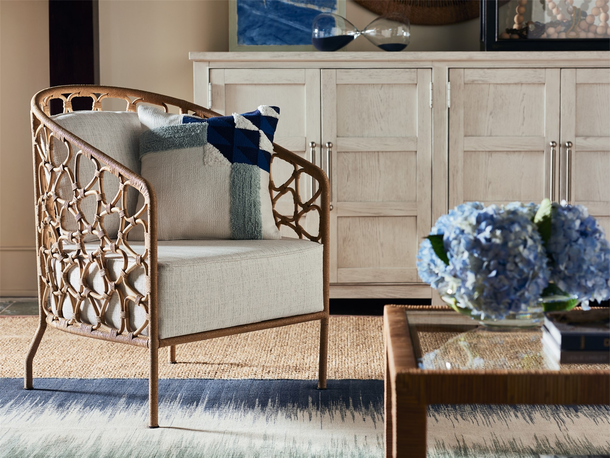 Accent Chair Open Weave Frame Navy Geometric Open Weave Armchair