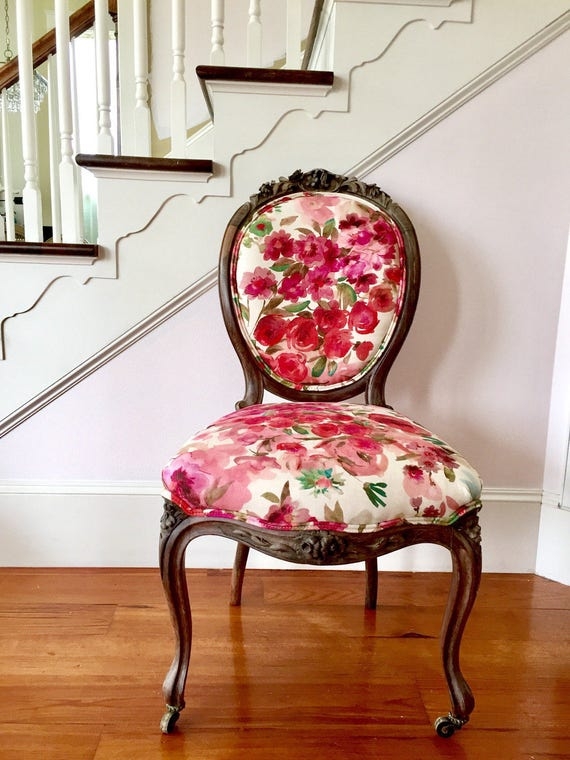 Accent Chair: Oval Back Brass Casters French Country Seating