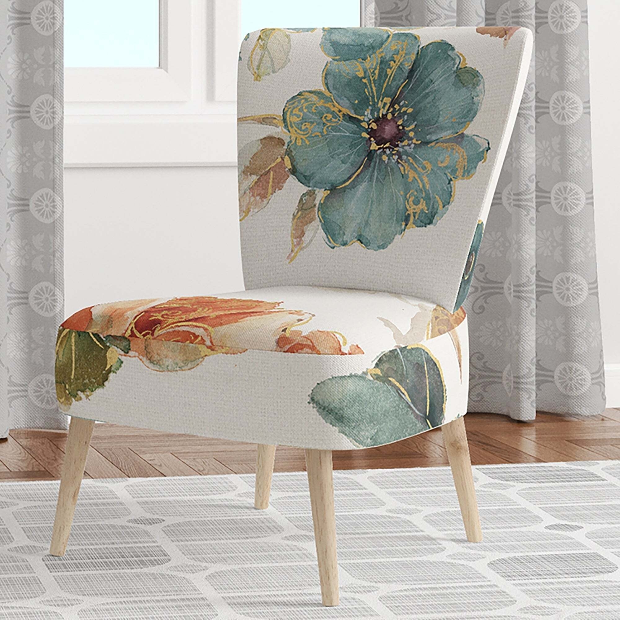 Accent Chair: Oversized Floral Pattern Armless Slipper Seat