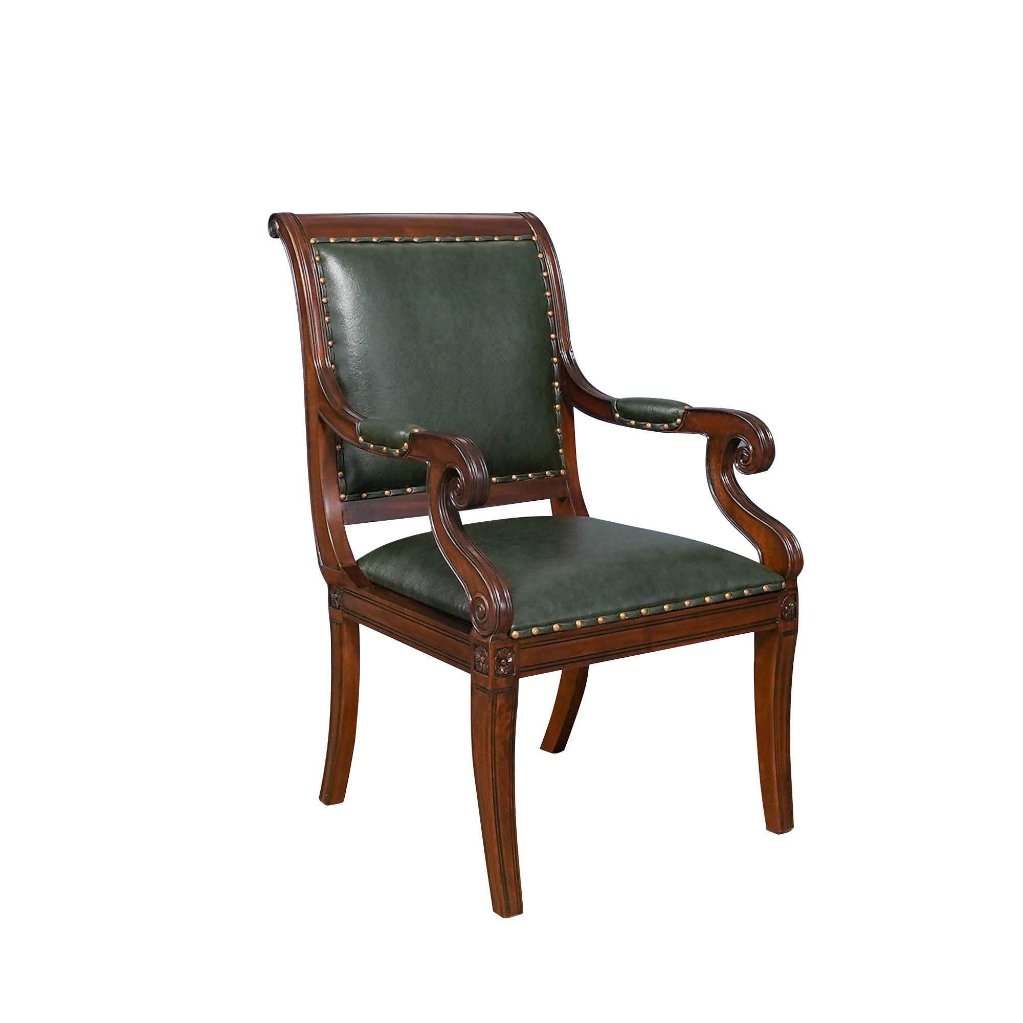 Accent Chair Regency Forest Leather Like Scroll Arms