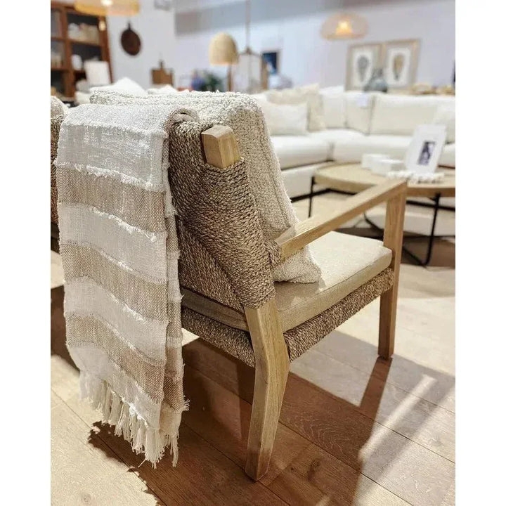 Accent Chair Rope Woven Sides Light Wood Coastal Woven Lounge Chair