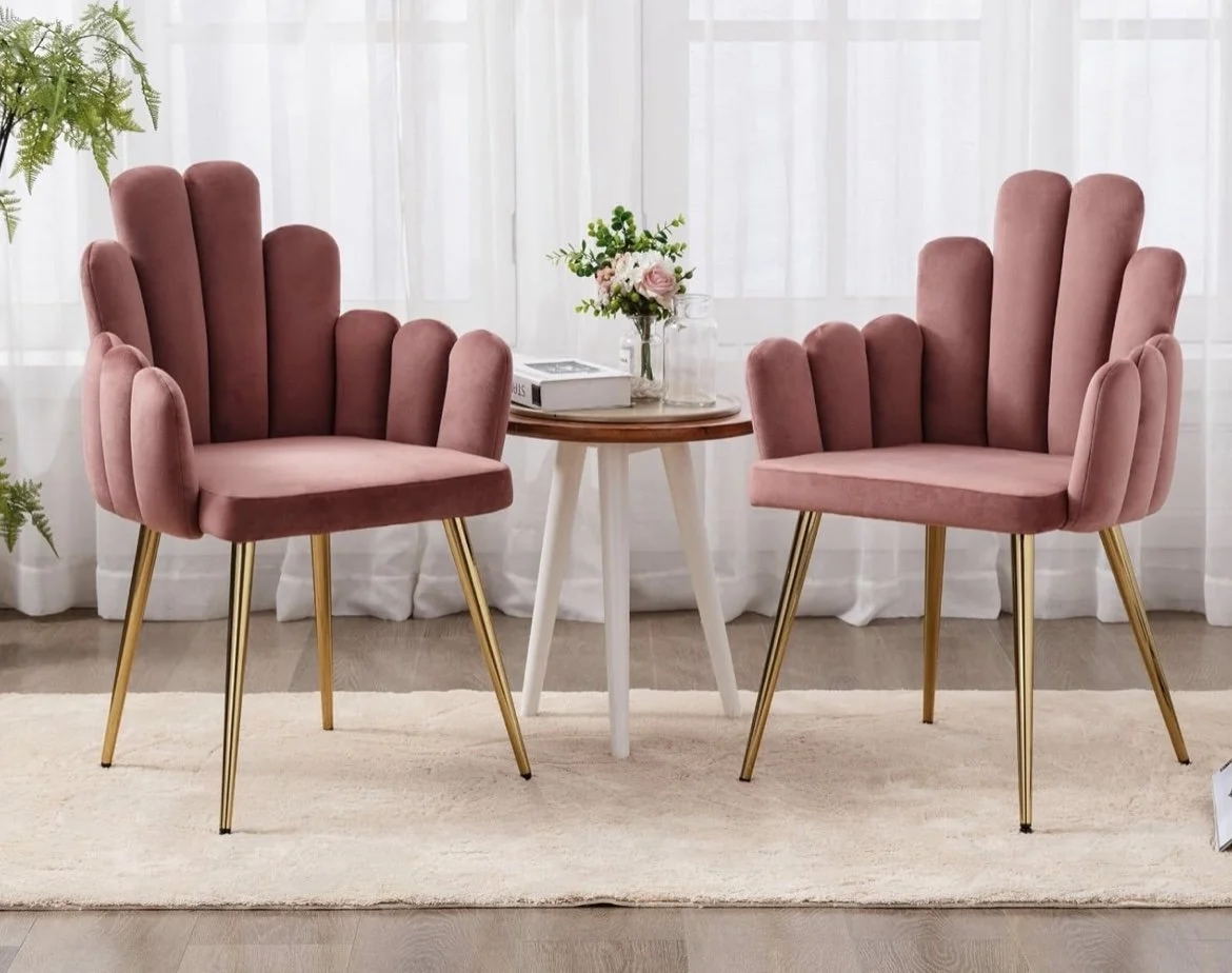 Accent Chair Scalloped Back Gold Tapered Leg Design