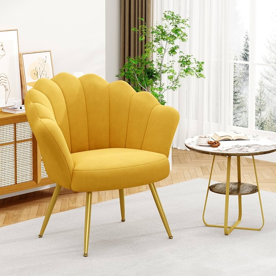 Accent Chair, Scalloped Back with Polished Metal Legs
