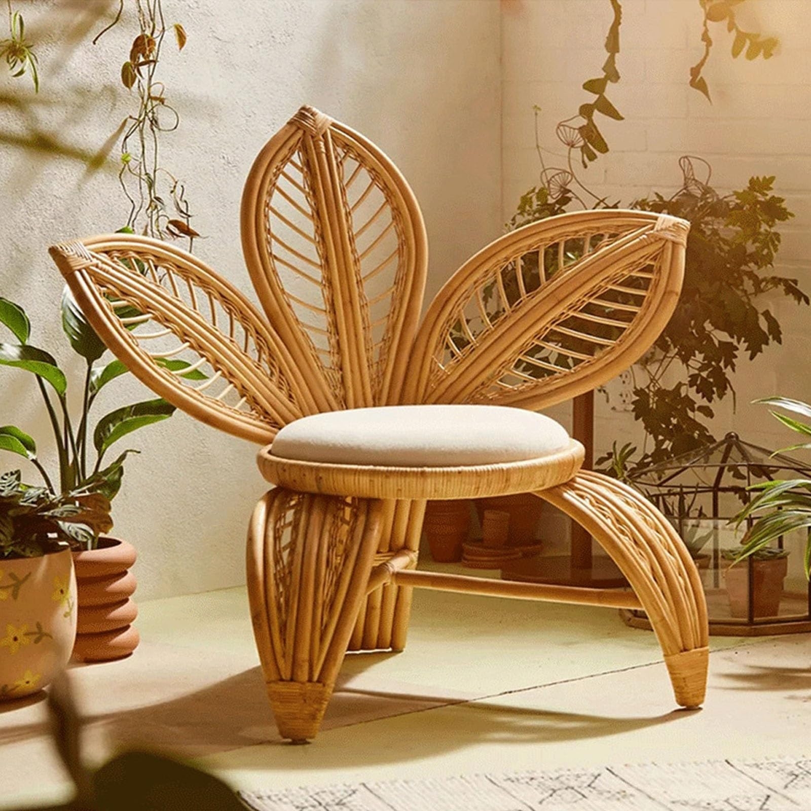 Accent Chair: Sculptural Frame Rattan Cane Petal Back Seat