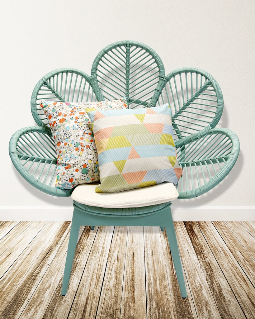 Accent Chair: Seafoam Green Woven Rattan Petal Armchair
