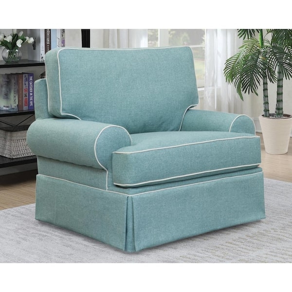 Accent Chair Skirted White Piping Aqua Coastal Living Room Seating