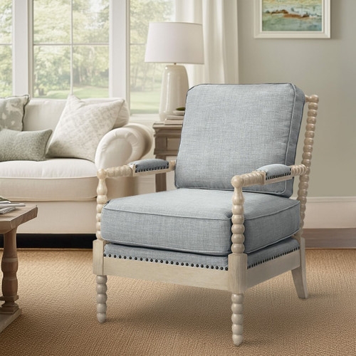 Accent Chair Slate Blue Fabric Whitewashed Slate Blue Spindle Chair