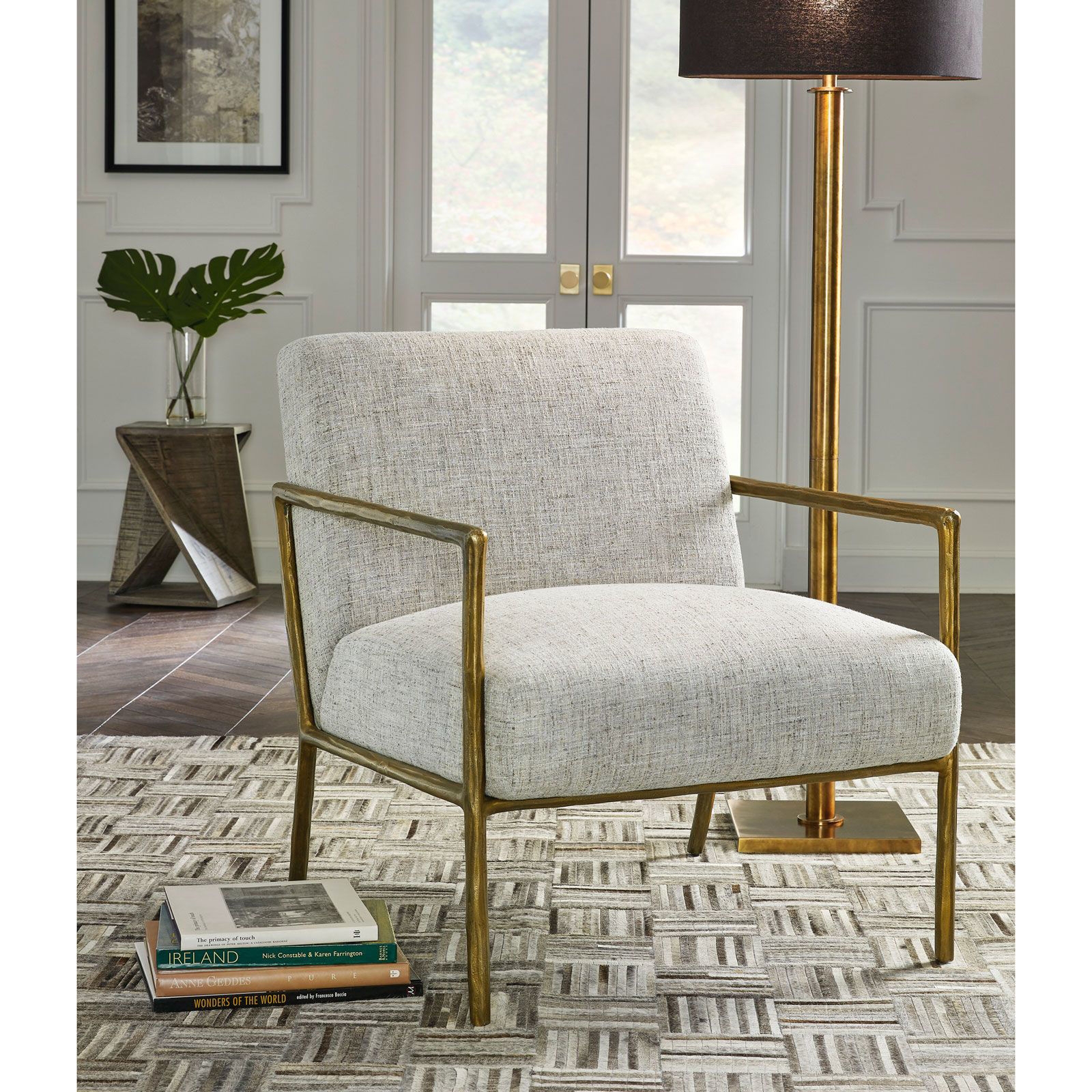 Accent Chair | Slender Metal Frame Antique Brass