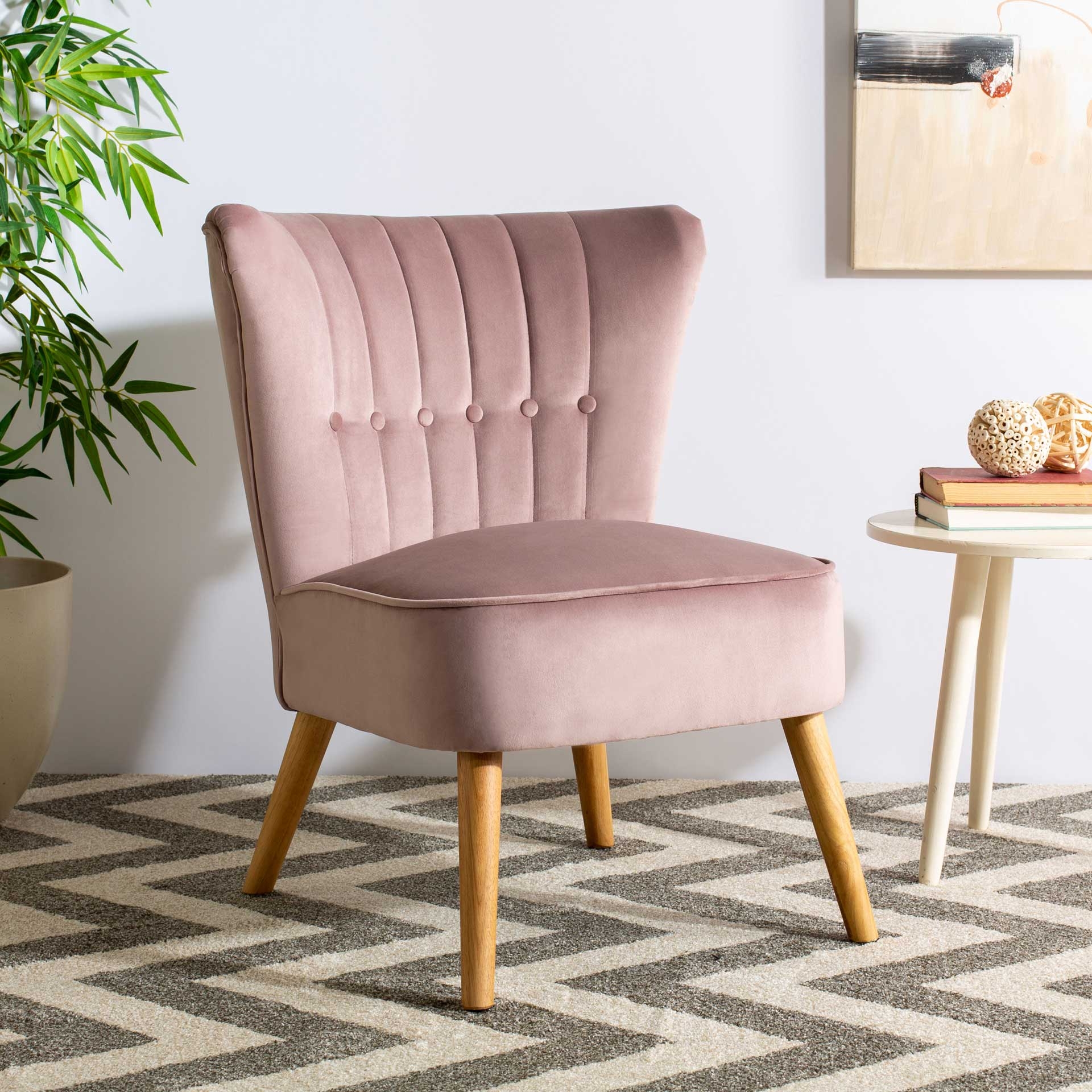Accent Chair Splayed Tapered Legs Mauve Pink Velvet