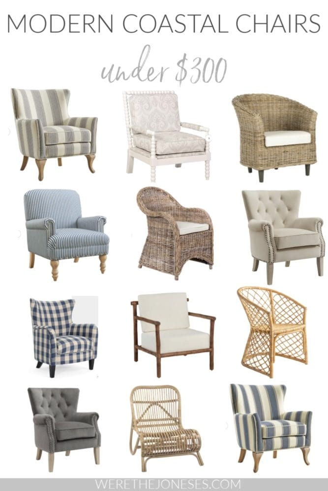 Accent Chair Striped Upholstery Seating Modern Coastal Accent Chairs