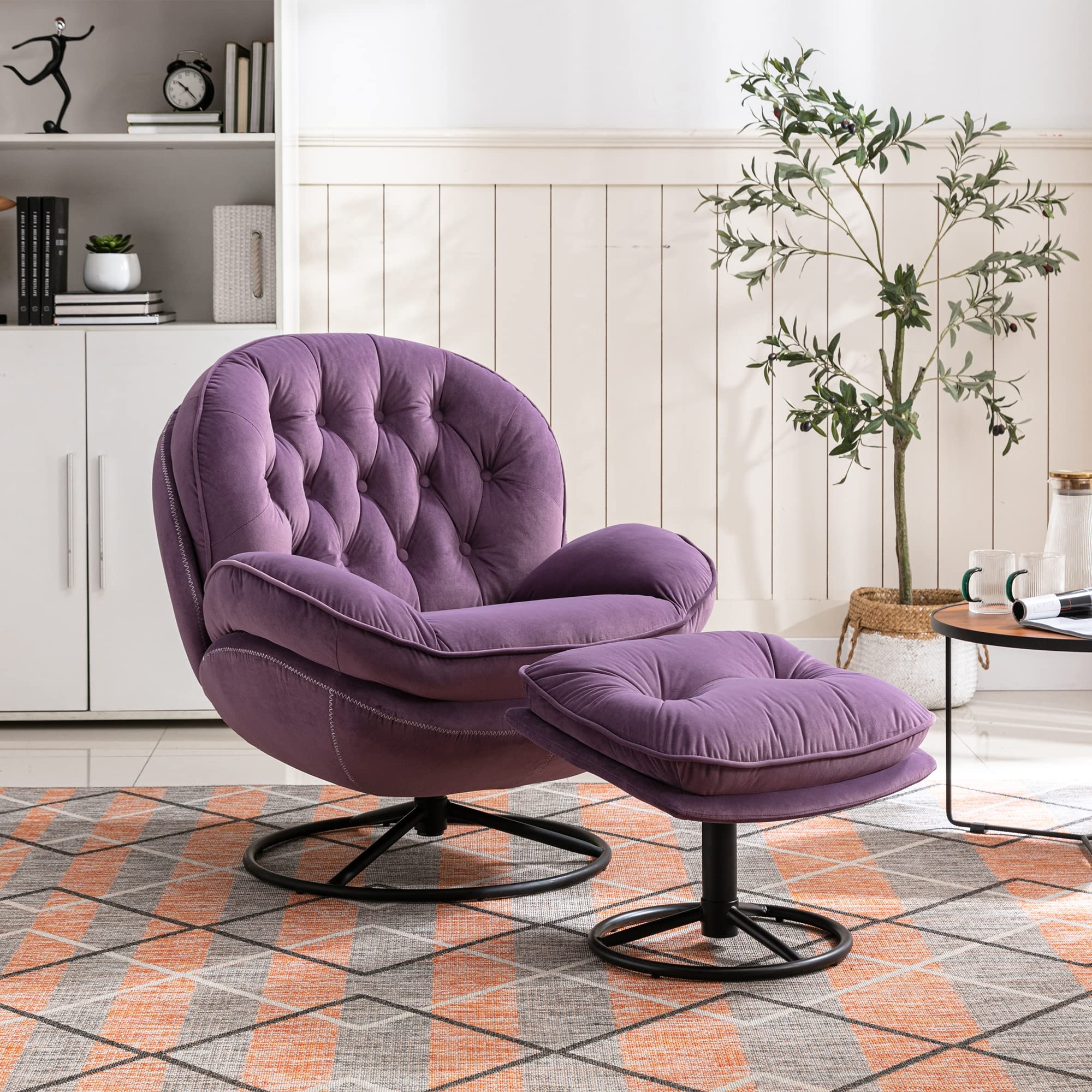 Accent Chair Swivel Base Purple Velvet Glam Set