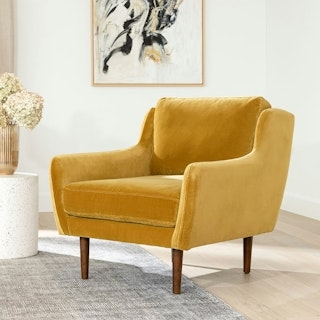 Accent Chair + Tapered Walnut Legs Yarrow Gold Seating