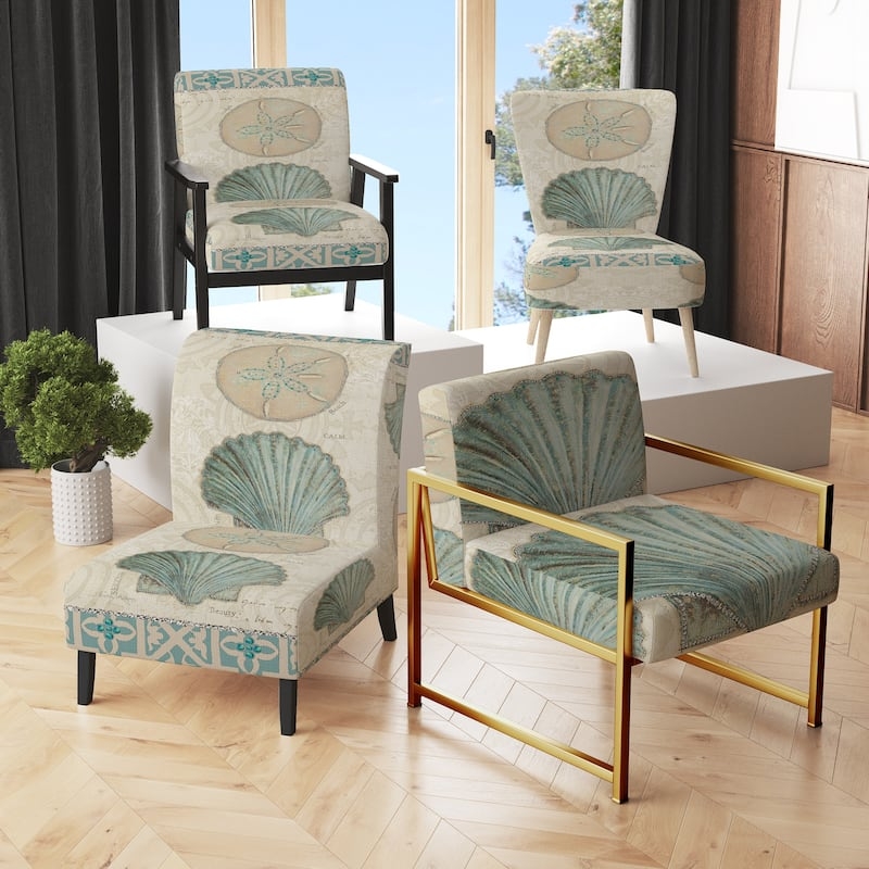 Accent Chair Teal Nautical Print Modern Beach House Armchair