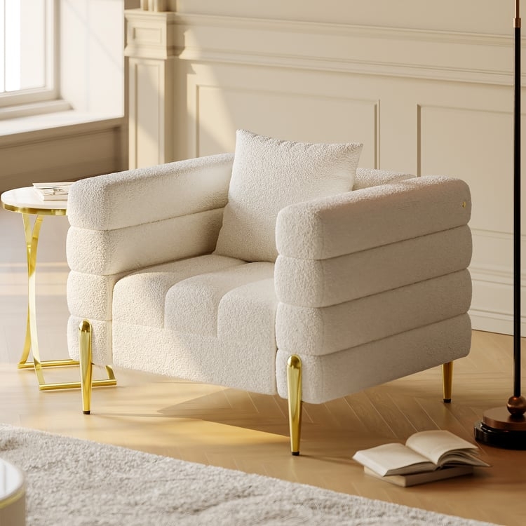 Accent Chair (Tiered Arms White Boucle Armchair)