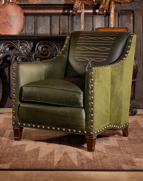 Accent Chair Two Tone Green Boot Stitch Embroidery