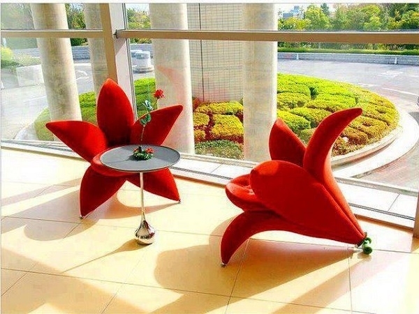 Accent Chair: Vibrant Red Flower Petal Design Sculptural Seat