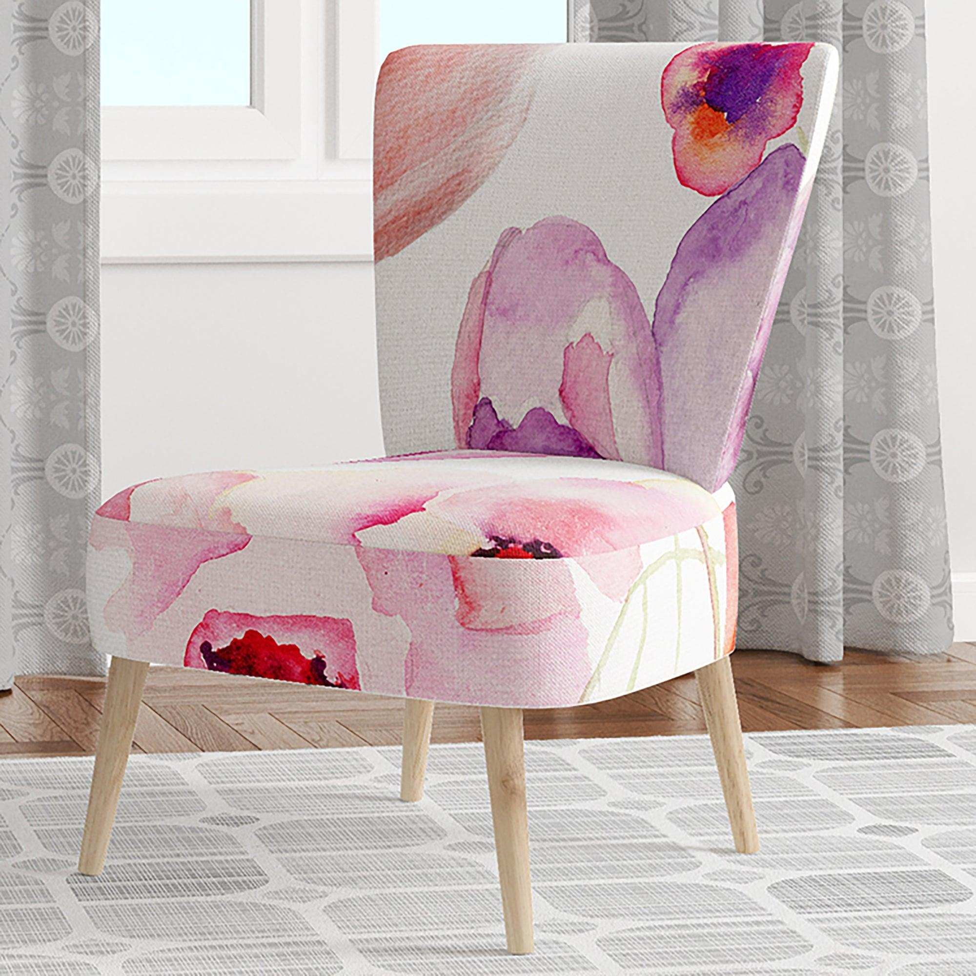 Accent Chair: Watercolor Floral Pattern Tapered Leg Slipper