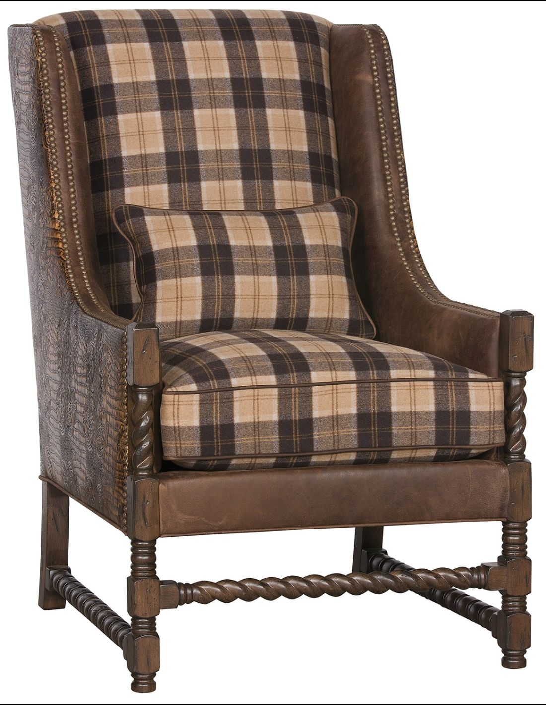 Accent Chair with Barley Twist Legs and Tartan Fabric