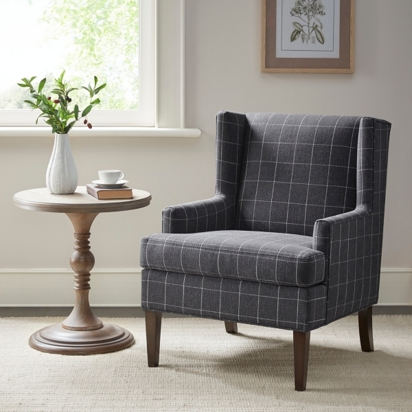 Accent Chair with Charcoal Windowpane Check Pattern