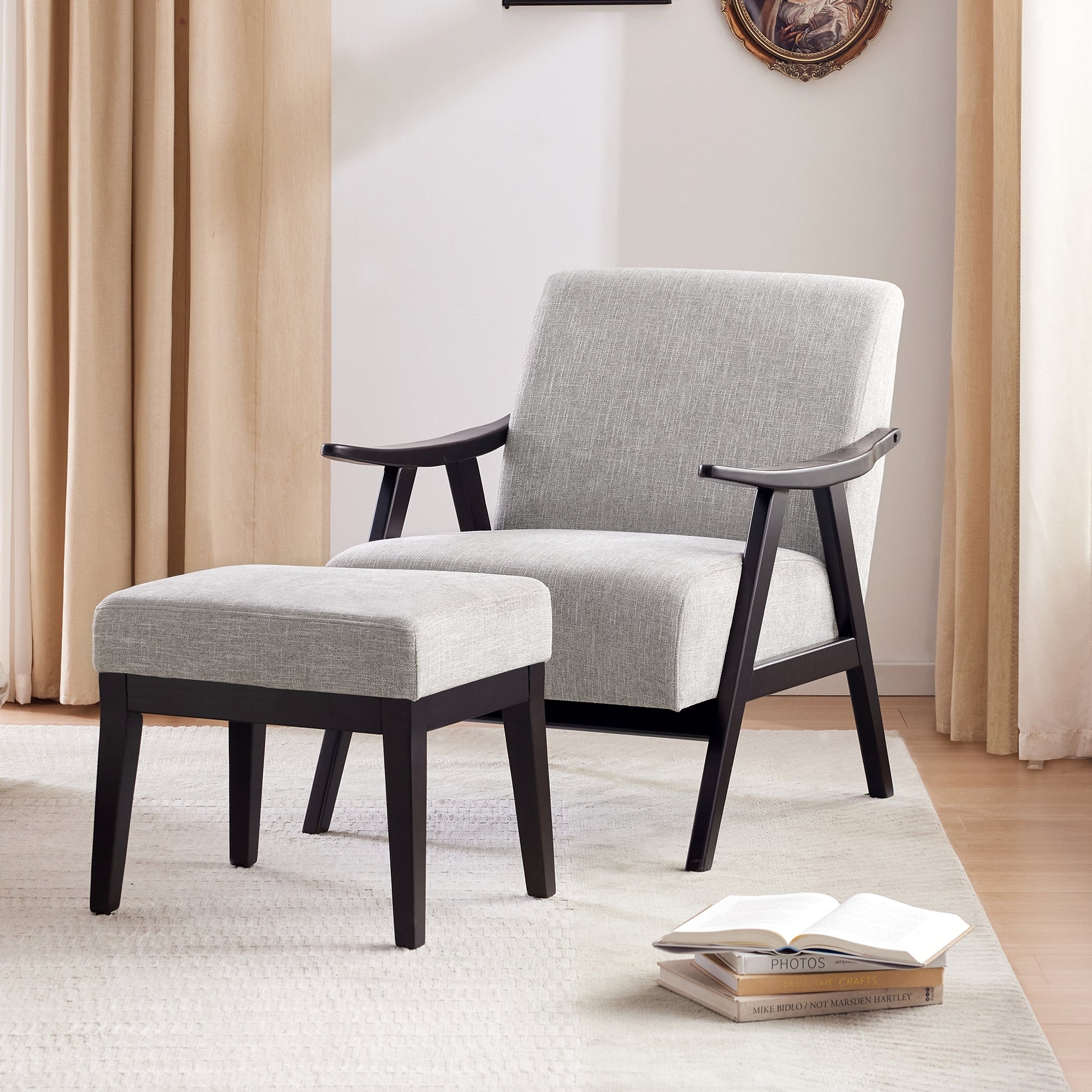 Accent Chair With Flared Armrests And Heather Grey Fabric