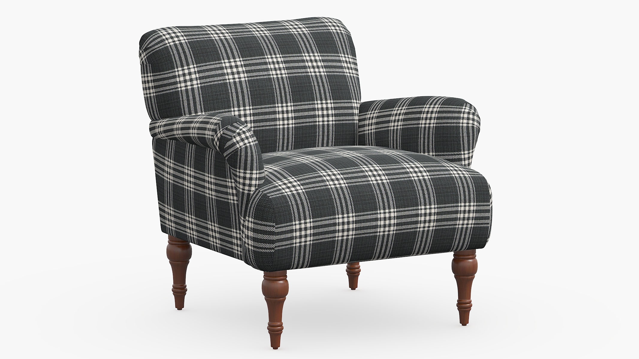Accent Chair with Spindle Feet in Charcoal Plaid Fabric