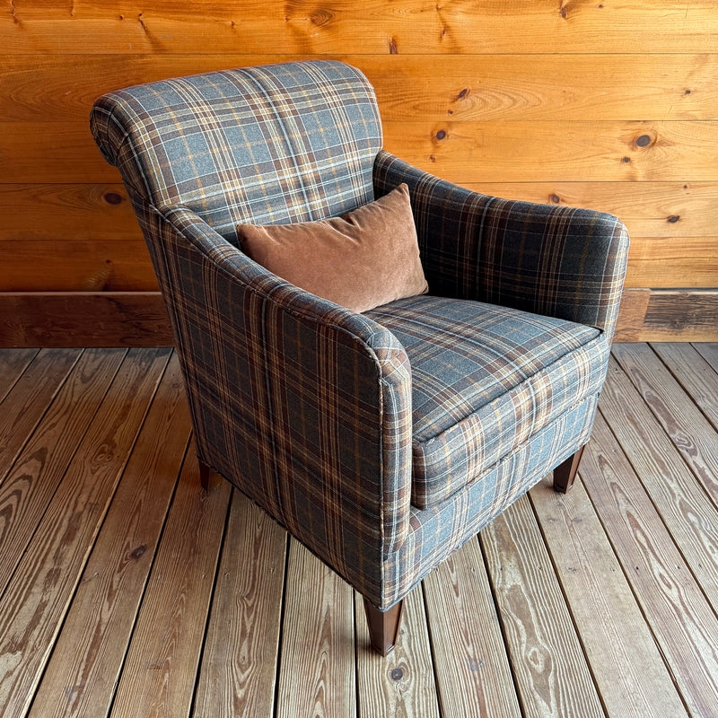 Accent Chair with Tight Back in Slate Blue Plaid