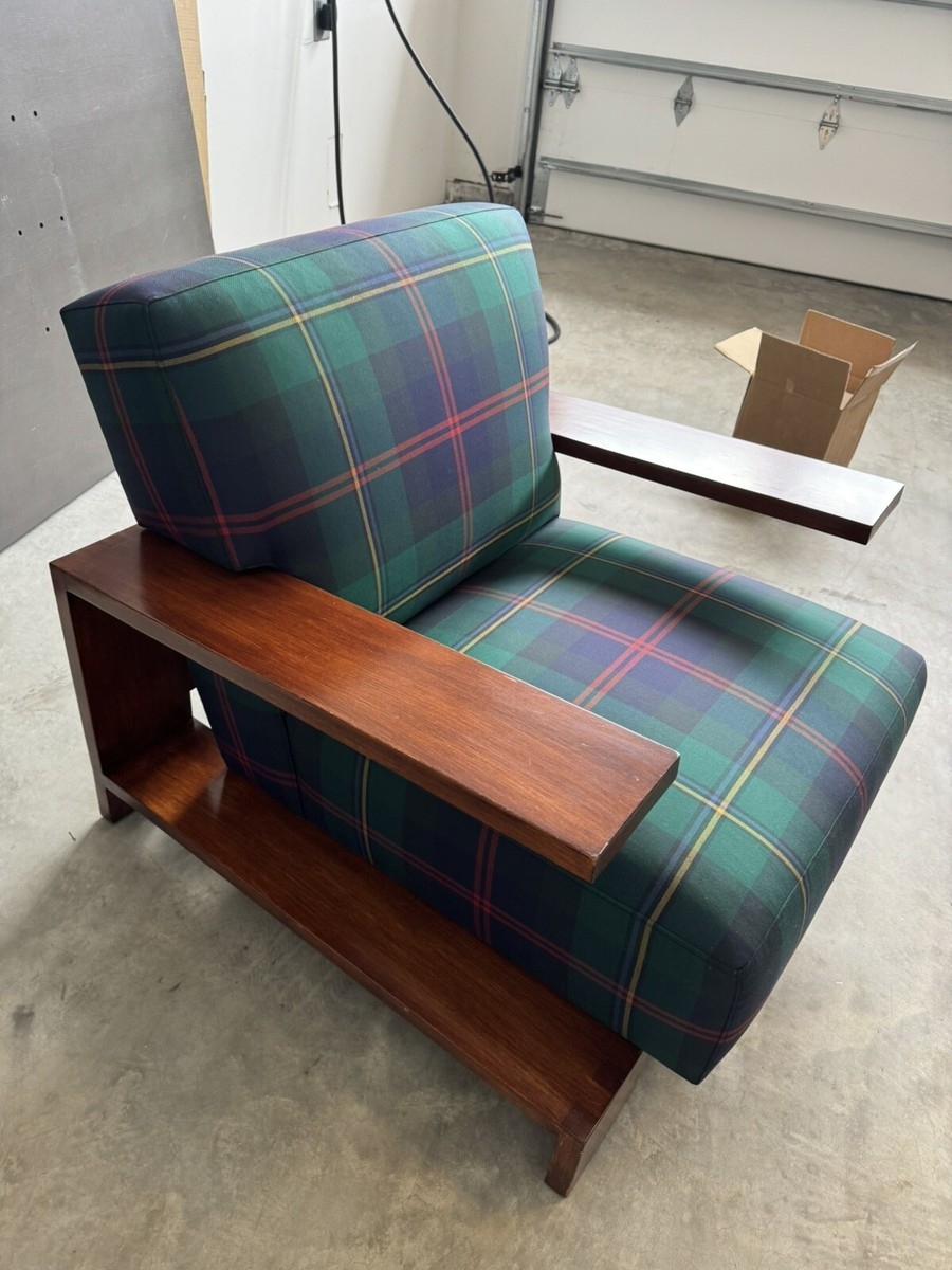 Accent Chair with Wide Flat Armrests in Wexford Plaid