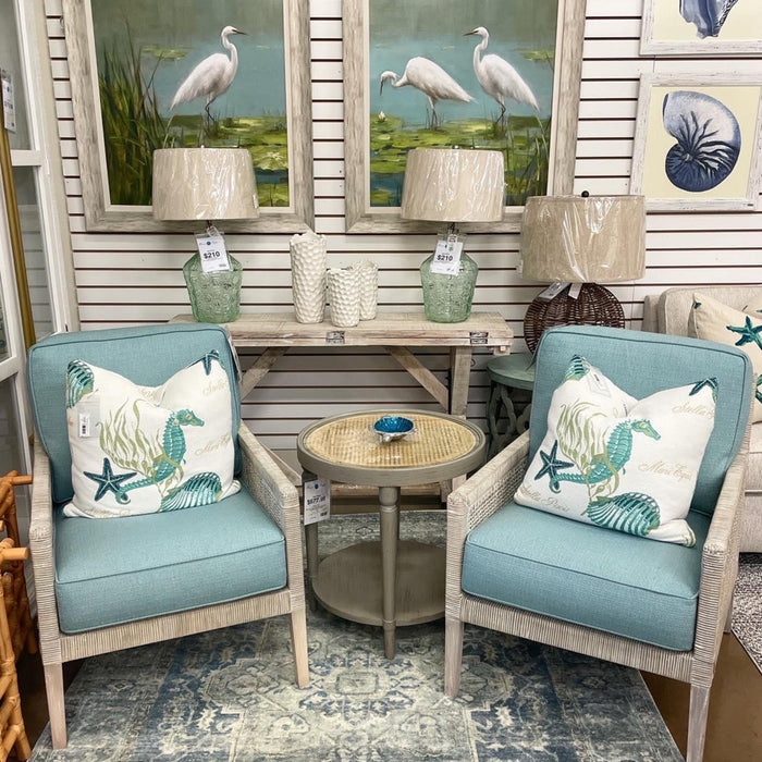 Accent Chair Woven Side Panels Aqua Modern Beach House Furniture